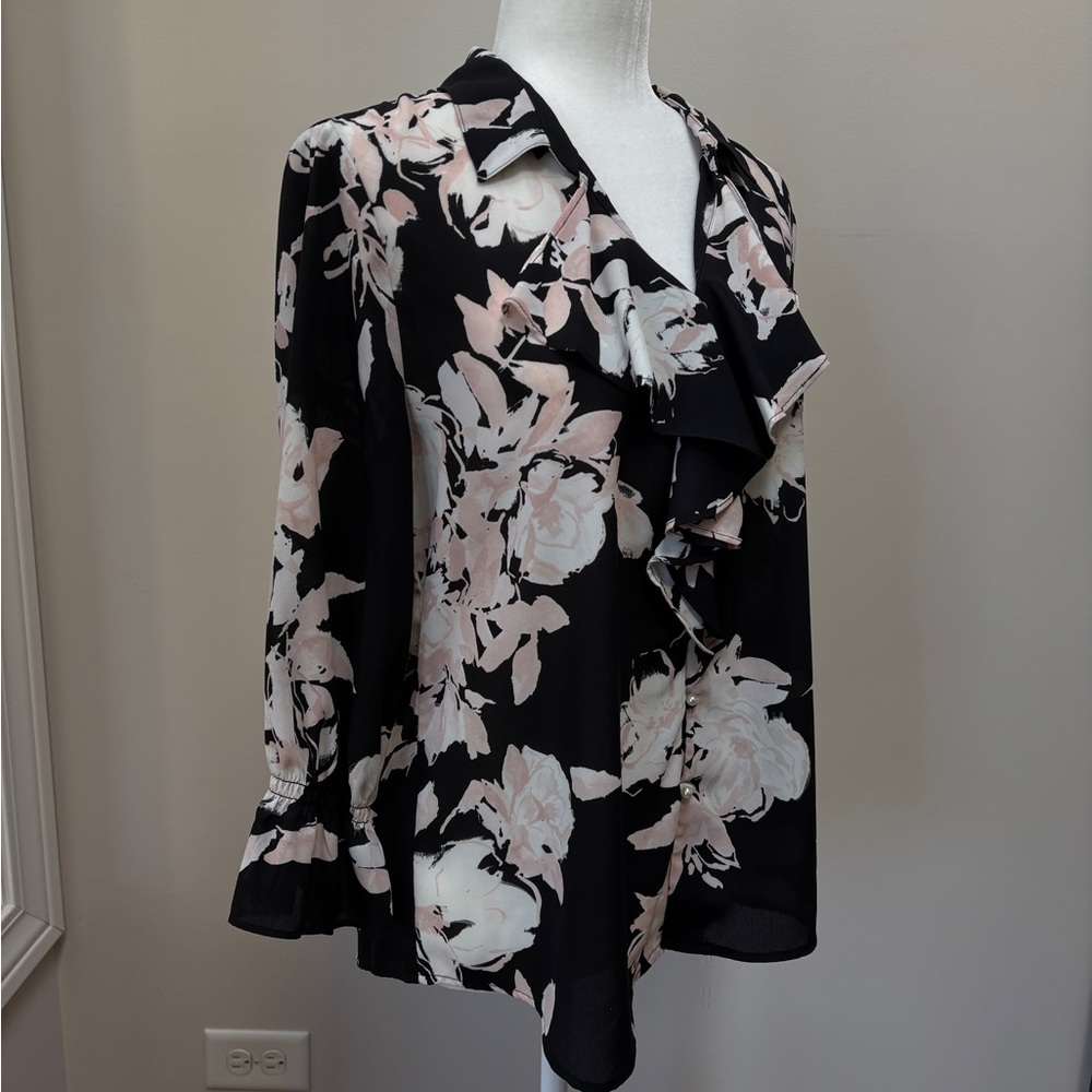 Karl Lagerfeld Women’s Black, Cream and Pink Floral Blouse